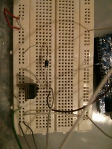 MOSFET and diode on breadboard